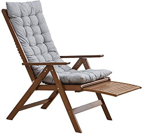 Outdoor-Loungesessel aus Holz, Klappstühle für die Terrasse, Loungesessel mit 6-Fach Verstellbarer Rückenlehne, einziehbare Fußstütze, Bänke aus natürlichem Bambus für Pools/Veranden/Höfe