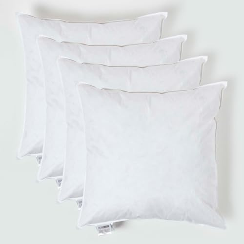HOMESCAPES 4 Pack Luxury Duck Feather Cushion Inserts 50cm x 50cm (20 x 20”) Perfect Bounce Back and Down-Proof Cover Generously Filled Inner Pads Filler, Hypoallergenic RDS Certified Machine Washable