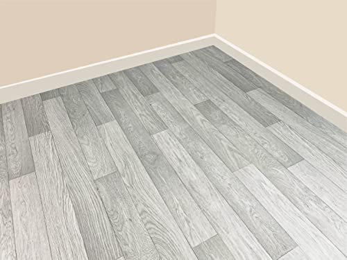 Grandismo Detroit Light Grey Effect Vinyl Lino Flooring Roll Kitchen Bathroom Waterproof Roll Sheet Anti-Slip Cushion (1, 3metres x 2metres (9ft 10 x 6ft 6))