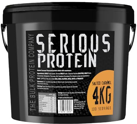SERIOUS Protein – Protein Powder – 4kg – Low Carb – Supports Lean Muscle Growth – Recovery Supplement - The Bulk Protein Company - 133 Servings (Salted Caramel)