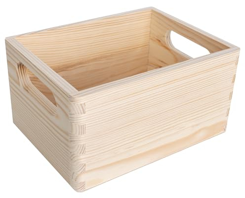 Creative Deco Grande Scatola in Legno |19,5 x 15 x 10 cm (+/- 1 cm) | Scatole con Maniglie Cassetta Conteniore Portaoggetti Portagiochi | Ideale per Decoupage Documenti e Attrezzi