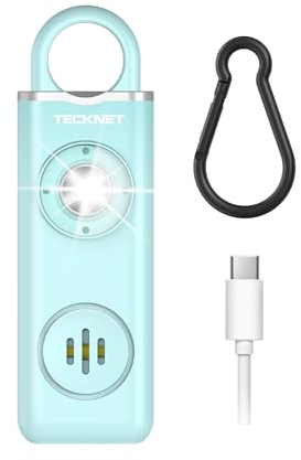 TECKNET Alarme personnelle, Ring Alarm de 130 DB avec Signal LED, Porte-clés de Chargement USB Type-C, Alarmes de Poche pour Enfants, Femmes, Personnes Âgées et Étudiants