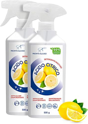 Acido Citrico Spray Pronto Uso Multiuso Disincrostante Anticalcare, 2 x 500ml per Pulizia Efficace Vetri Doccia Lavandino Tutte le Superfici - Amami BEAUTY