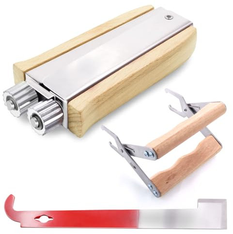 GZjiyu 1 Stück Drahtspanner Imker Zubehör, Edelstahl Bienenzucht Hive Rahmenwerkzeug Kabelspanner mit 1 Bienenenholz-Montagezange und 1 Imkerschaber,fur Queen Aufzuchtsystem