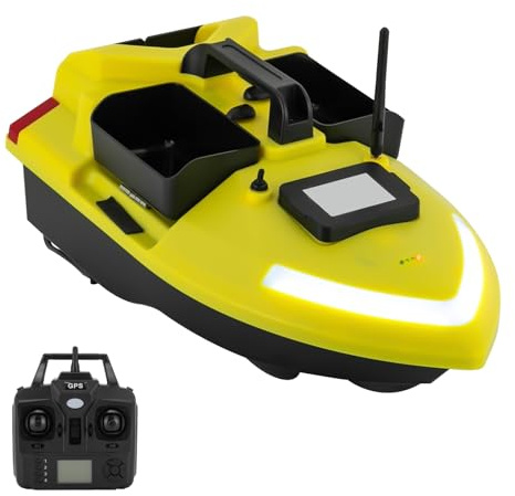 Dekltus GPS foderbåt, 500 m betesbåt med fjärrkontroll/sökstrålkastare/laddare och 12 000 mAh litiumbatteri – lastkapacitet 2 kg, fiskbete, båt för fiskare (gul)