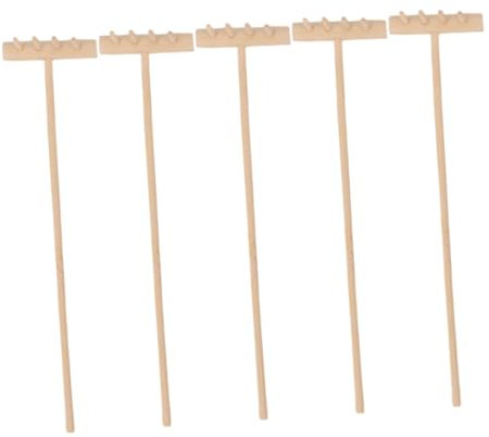 Alasum Lot De 5 Mini Râteaux en Bois 14 Cm pour Jardin Zen Outils De Plateau De Sable Accessoires De Décoration pour Bonsaï Et Thé Râteaux De Table pour Aménagement De Bac À Sable