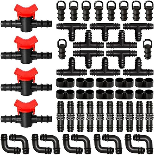 Kit di collegamento per irrigazione tubi, connettore portagomma 16 mm sistema di irrigazione, valvole a saracinesca, raccordi, gomiti, raccordi a T (54 pezzi)