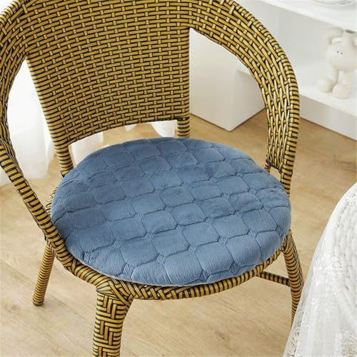 Ueiwffzo Plüsch Stuhlkissen, Rutschfestes Rund Sitzkissen Waschbares Einfarbig Sitzpolster Stuhlkissen für Haus Garten Auto Büro Alle Stühle (Blau,35cm)