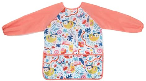 ZKGYUS Delantal de infantil Niña para pintar 55cm Impermeable Bata de Artes Delantal Pintura Blusa Rosa con Manga Larga y bolsillo Grande para 3-8 Años Cocina Jardinería regalo manualidades niños