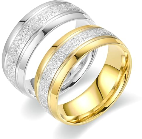 Beydodo Trauringe Edelstahl mit Gravur, Eheringe Paarpreis 8MM Matt Freundschaftsringe Partnerringe für 2 Gold Gr.60 (19.1) + Silber Gr.63 (20.1)