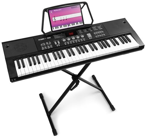 MAX KB15 - Keyboard Piano mit 61 Tasten, Mikrofon und Display, Keyboard mit Ständer, 8 Stunden Akku, 6 Songs & Klangarten, 8 Percussions, Lern-Funktion, Klavier für Anfänger, USB-C
