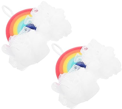 Baluue 2 Stück Regenbogen Badebälle Aus Schwamm Mit Aufhängeschnur Sanftes Haut Peeling Duschbälle Für Erwachsene Kinder Komfortable Hautreinigung Zuhause