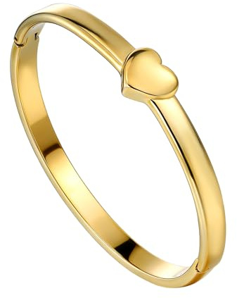 MILAKOO Glossy Oval Bracelet Alphabet Herz Crystals Decor Armreif Frauen Edelstahl Personalisierte Armband Stainless Steel Bracelet Gold/Silber mit Versteckter Sicherheitsverschluss