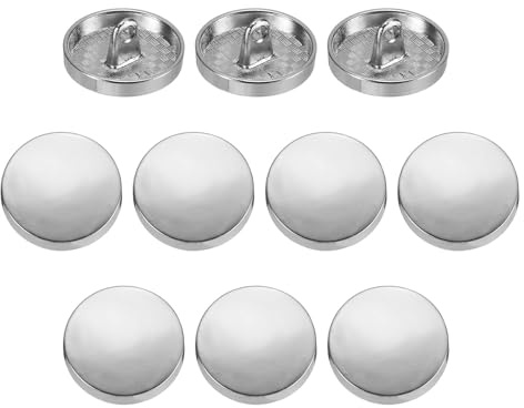 QUARKZMAN 10 piezas de botón plano de metal, botón de costura redondo de metal de 17 mm, botón de repuesto de aleación con vástago para trajes de hombre, color plata brillante