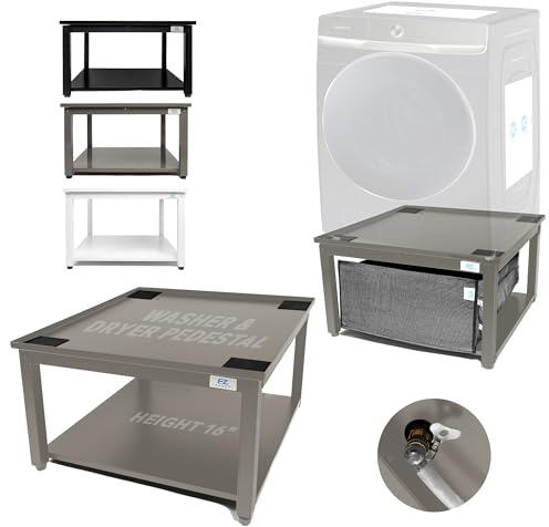EZ Laundry Grey Washing Machine Stand & Dryer Pedestal – 41 CM Height Steel Riser for Back Relief | Fits 61 CM Wide Front-Load | 360 KG Load Capacity | UK Compatible | All Brands Supported, Universal Fit 800 lbs Capacity Steel Stand With Pull Out Shelf for Back Pain Relief, Keeps Space Clean