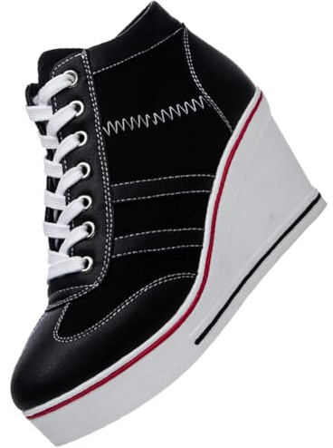 rismart Dam canvas kilklack sneakers plattform lediga höga skor, svart, 37 EU