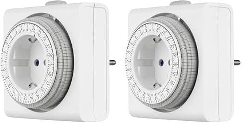 REV Zeitschaltuhr Steckdose – 24h Format, 96 Zeiten a 15min – mechanischer Timer Steckdose, 230VAC, max. 16A/3680W, weiß (Packung mit 2)
