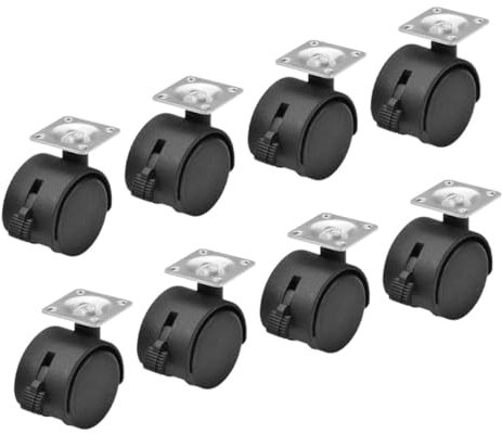 TEHAUX 8pcs 1.5 Inch Office Furniture Casters with Brake, Nylon Swivel Desk Chair Wheels Replacement for Office Chairs and Cabinets