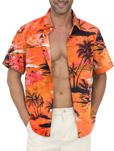 Gavliuu Classic Hawaiian Shirt for Men, Short Sleeve Aloha Shirt Lightweight Breathable Tropical Print Shirt for Summer, Beach, Casual Wear (Size S-4XL)