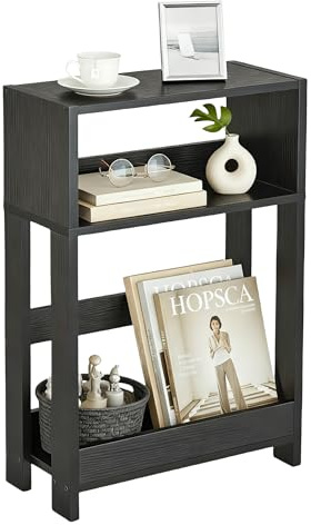 ZEXVIDA Narrow Side Table with Storage Shelf, 3-Tier Slim End Table & Nightstand for Bedroom, Living Room, Sofa Side Table for Small Spaces (Black)