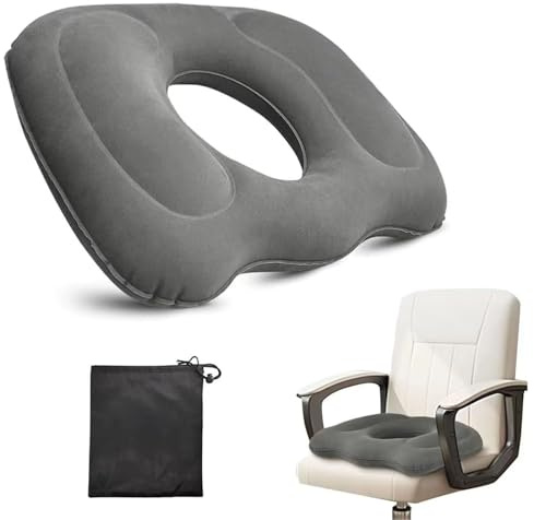 dogmoon Inflatable Seat Cushion, Donut Pillow for Hemorrhoids with Non-Woven Storage Bag, Portable Donut Pillow, Ring Cushions for Pressure Relief for Low Back Pain Hemorrhoids Bedsores(Gray)