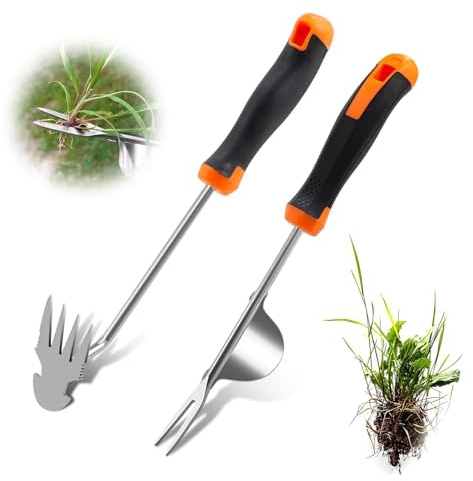 BCENG Lot de 2 sarcles-racines avec poignée - Outil de désherbage manuel - En acier inoxydable - Cadeau pour les jardiniers - Pour creuser, désherber, transplanter, déraciner