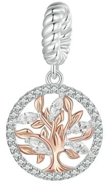 LAYCHEN Perline Con Ciondolo A Forma Di Cuore Con Albero Della Vita In Rosa E Oro Per La Creazione Di Gioielli Da Donna, In Argento Sterling 925, Per Braccialetti Originali.