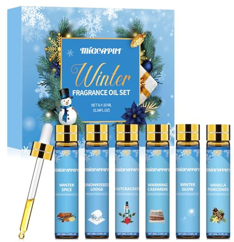 Migcaput Ätherische Öle Set Winter 6X10ml, Aroma Diffuser Öl Duftöl für Duftkerzen - Wintergewürz, Winterglühen, Nussknacker, Wärmendes Kaschmir, Vanille Tannenzapfen, Schneeküsse Hütte