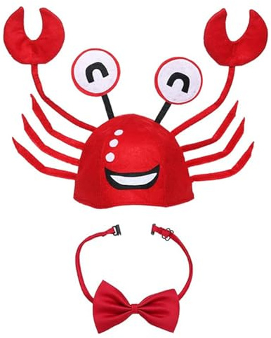 Lifreer Crab Hat, Adjustable Red Crab Hat Costume Fancy Hats + Red Wine Bow Tie for Halloween Christmas Easter Party Decoration Adult Boys Girls