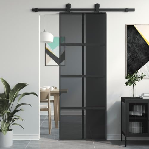 Refined Puerta corredera vidrio templado y aluminio negra 76x205 cm Negro Oscuro transparente