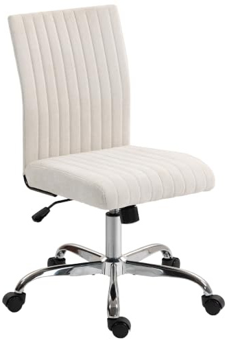 HOMCOM Bürostuhl, Ohne Arm., Hohe Rückenl., 360° Dreh., Creme | Höhenverstellbar, Büro-Sessel, Wippfunktion, moderner Computerstuhl, für Schlafzimmer, Wohnzimmer
