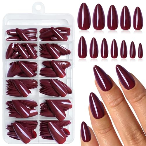 LunarCharm 240 Stück Violettrot Mandel Press on Nails Mittelgroße Fake Nails Press ons, Falsche Acrylnägel Mandel auf Nägel Künstliche Nagelspitzen