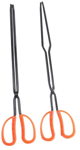 STOBAZA 2 pièces Pince Briquette et Ramasse-miettes avec Manche Caoutchouc Rouge Outil de Cuisine et Barbecue Résistant Lot de Prise Stable pour Cuisine et Extérieur