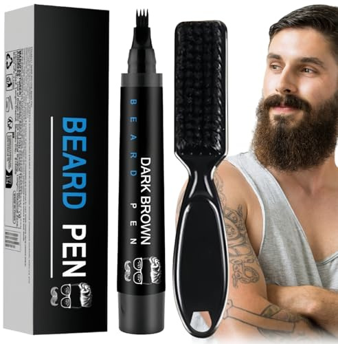Beard Pencil Filler,Beard Brush with Fork Tip,Waterproof Beard Pen Liner,Long Lasting Beard Pen kit,Colouring beard Pencil Filler,Natural Looking Mustache Kit for Men,durable Styling Pen,Brown