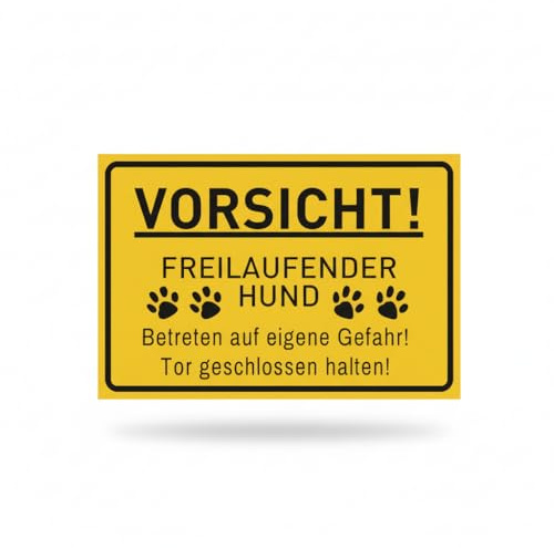 Mucola Vorsicht freilaufender Hund Schild Warnschild 30x20 cm Kunststoff | UV-beständiger Direktdruck auf mm Platte, wasserfest, für Tor, Tür, Hofeinfahrt, warnt Zusteller und Besucher, Outdoor