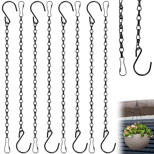 HX-pyahgtv 8 Stück Blumenampel Ketten 50cm Metallkette Zum Aufhängen Korb Kette Mit S Haken, Metall Schwarze Kette für Hängekörbe, Hängepflanze, Blumentöpfe, Vögel, Laternen, Billboard, Innen, Außen