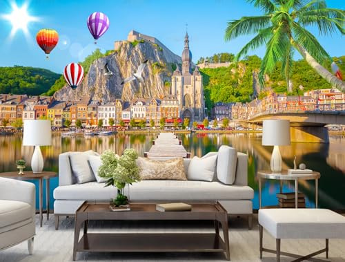 rskjdghshd Papier peint 3D paysage marin, pont en bois, paysage insulaire, peinture décorative de salon, fresque murale de café-restaurant, 3D, 250 x 175 cm