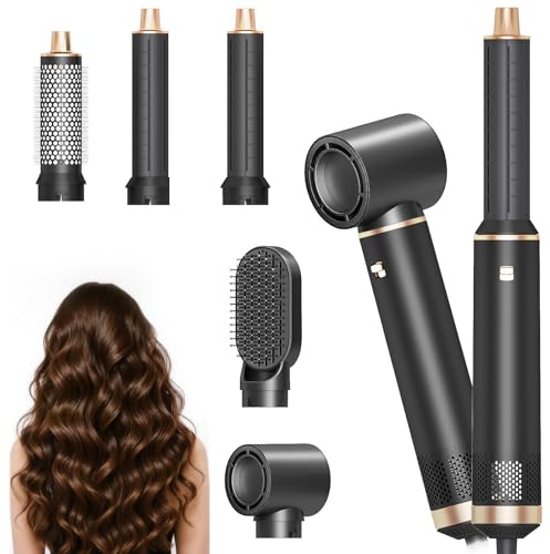 Dryhsip Warmluftbürste, 5 in 1 Hair Styler Für Reisen, Alltag, Geschenke, Heißluftbürste, Stylingbürste, Multifunktions Haarstyler, Air Styler Negativ Ionen Haarstyler Mit Lockenstab-Classic Black