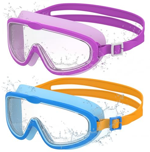 Seaflar 2Pcs Gafas de Natación Infantiles de Marco Grande, Visión Clara Antivaho, Protección UV, Ajuste Rápido, Aro de Silicona, Gafas Unisex para Niños y Adolescentes de 3 a 14, Q