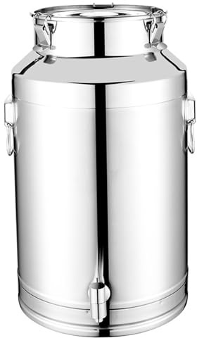 Dispensador de agua de acero inoxidable de 14 L bidón de leche de acero 201 de grado alimenticio con tapa sello hermético y grifo para almacenar aceite de cocina vino y bebidas.