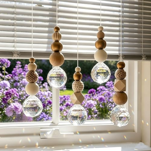 Acchiappasole in cristallo, set di 5 acchiappasole con perline di legno e sfera di cristallo, set fai da te per feste di compleanno dei bambini, finestre, casa, giardino