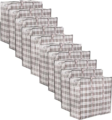 Zuvo Large Laundry Bags with Zip (10-Pack) - Waterproof, Durable, Reusable Storage Solution for Packing, Better than Moving Boxes, 60x50x25 cm