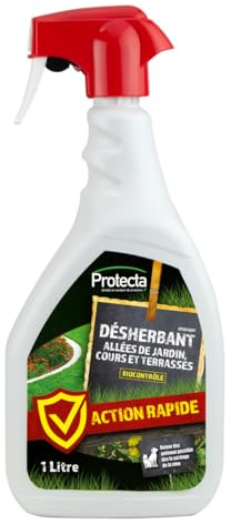 Protecta® Recharge Désherbant Prêt à l’Emploi 3L – Action Rapide 1h – Désherbant Puissant Allées, Terrasses, Cours – Formule renforcée avec booster – Extérieur Maison (Spray 1L)