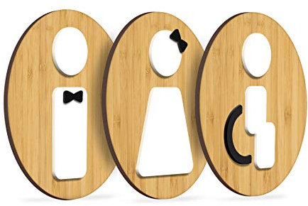 Signs - Styled Knot, Set 3x- Targa Bagno Uomo Donna Disabili - Segnali Bagno adesivi Toilette Uomo Donna Disabile - Cartelli Bagno Uomo Donna Disabili - Adesivi WC Disabili (Prime Tondo - Bambù)