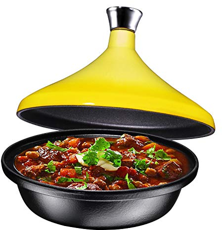 Bruntmor Cruset Tangine/All Clad Tagin para plato Tajine All Clad Olla de cocina de 4 cuartos de galón. Pequeñas ollas marroquíes Tagine Le Creuset Tagines con difusor amarillo