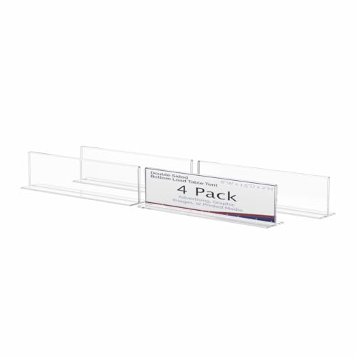 Marketing Holders 4 Pack Name Plate Clear Acrylic 8 x 2 Inch Sign Holder Bottom Load Desk Reception Counter Display Stand Office Double Sided Landscape Informational Direction Frame