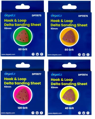 Dapetz ® 20PCs Delta-Triangle Sanding Sheets Detail Sander Pads 93 x 93 x 93mm, 6-Holes Sandpaper Hook and Loop Triangle Sanding 40/60/80/120/ Grits Compatible with Bosch, Makita & Black Decker