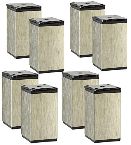 SOTECH 8 Stück Möbelfüße Quebec 80 mm (+ 10 mm) 40 x 40 mm Edelstahloptik | höhenverstellbare Schrankfüße aus Aluminium