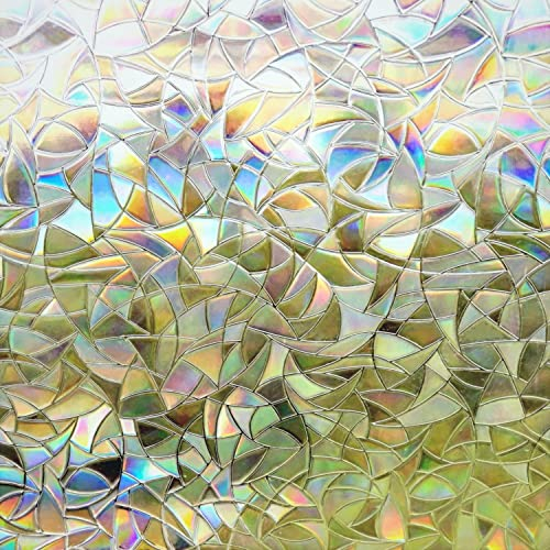 Finnez 3D Window Film Self Adhesive Privacy Protection No Glue Frosted Stained Films Decorative Window Sticker Rainbow Effect for Glass Door Home House kitchen Office Anti UV 44.5 x 400 cm
