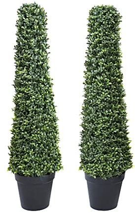 GreenBrokers Künstlicher Buchsbaum-Formschnitt, kegelförmig, 100 cm, Metall, Grün, 2 Stück